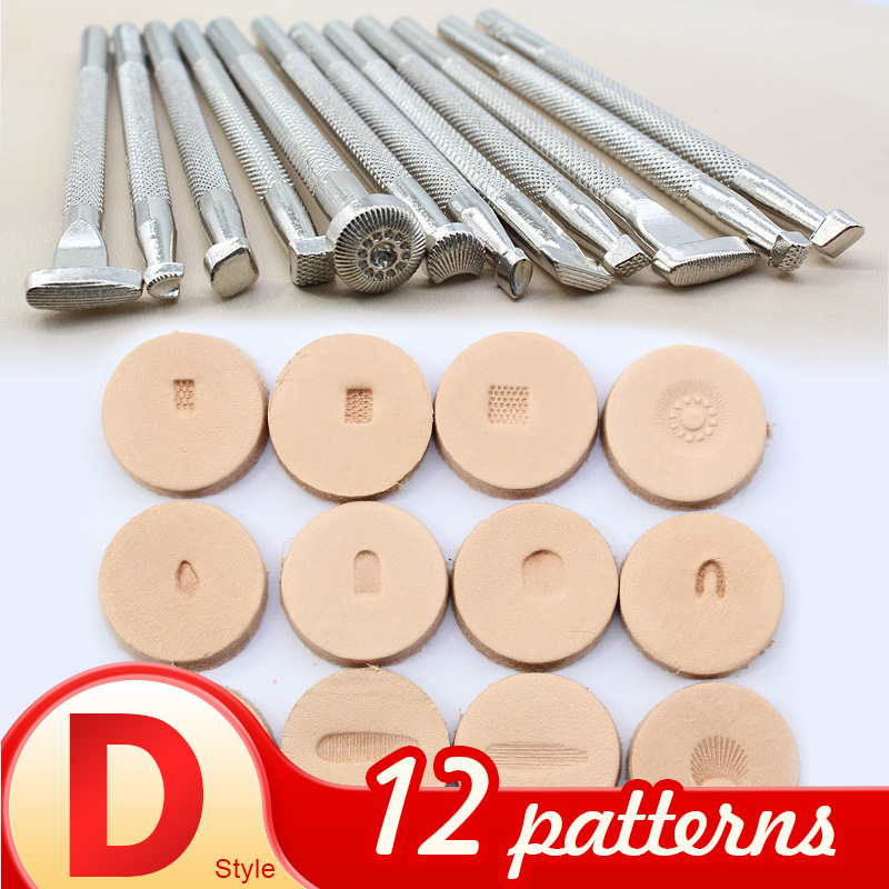Leather Different Shape Stamp Punch Set Saddle Making Tools for Leather Craft Working Moon Flower Butteryfly Shape Stamping Kit: 12 Pcs Set