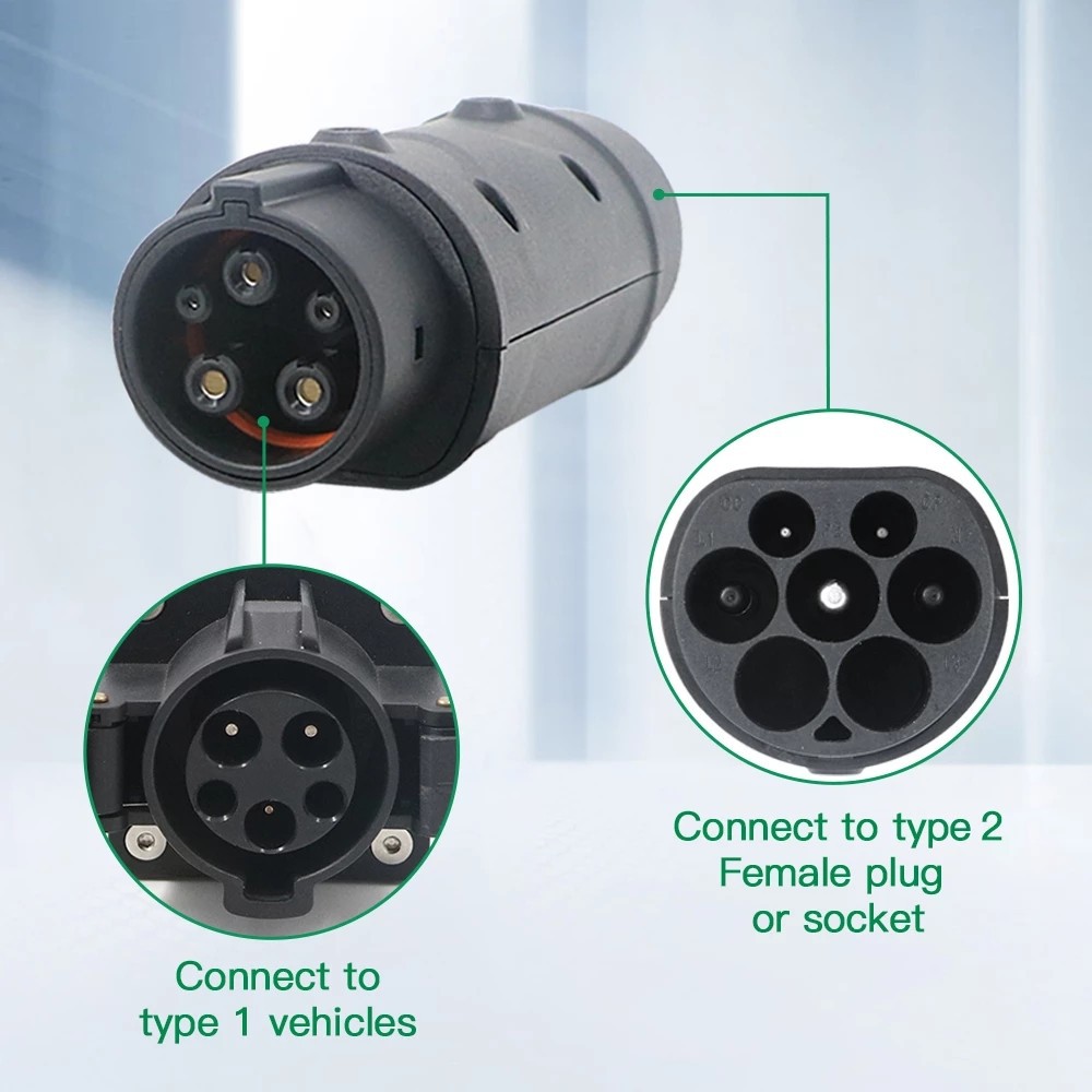 EV-Adapter IEC 62196 Typ 2 auf Typ 1 J1772 32 A EVSE-Ladegerät-Anschluss, Ladekonverter für Elektrofahrzeuge und Autos