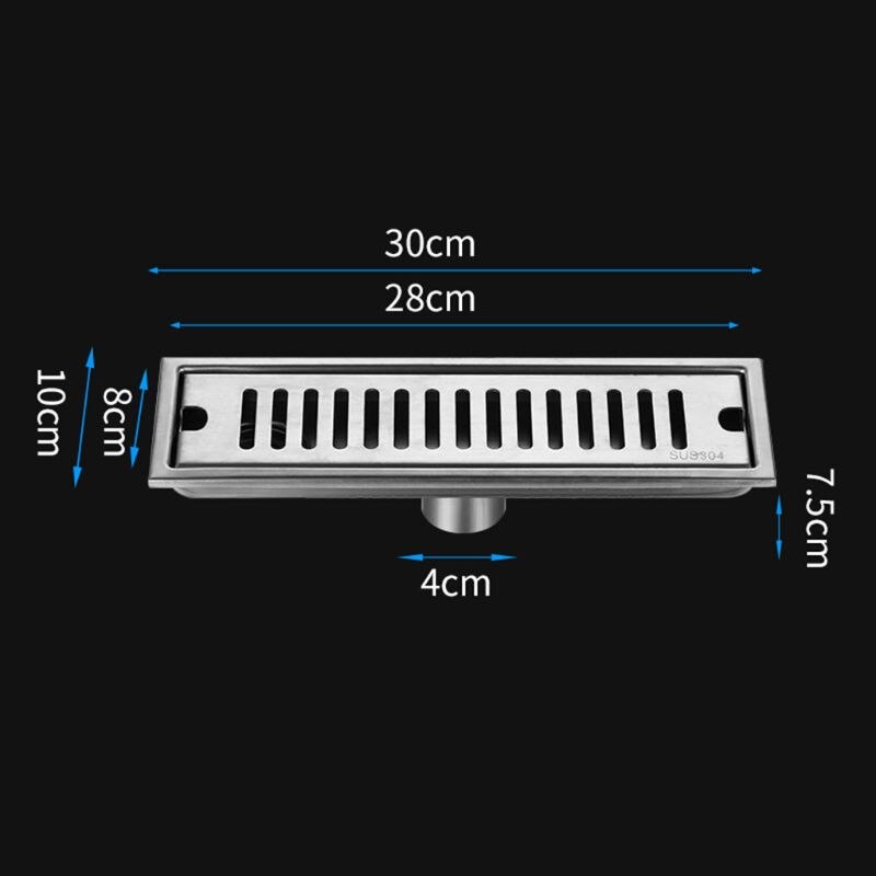 1Set 304 Stainless Steel Floor Drain Bathroom Shower Long Drainage Square Large Floor Drains Cover Roof: 30