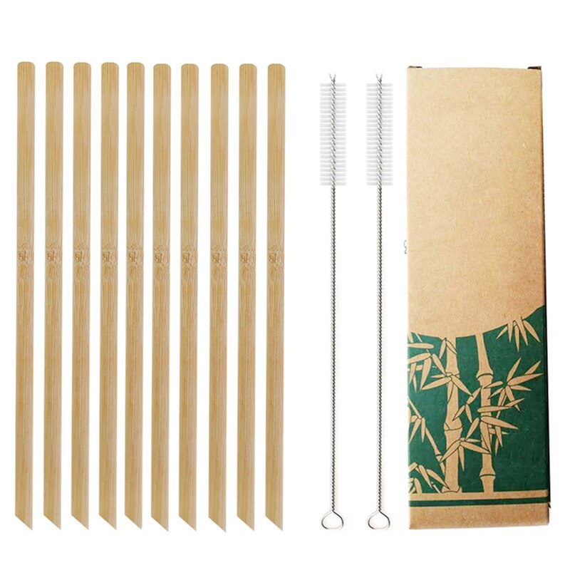 Natural Bamboo Straw Reusable Drinking Straws with Case + Clean Brush Eco-friendly Bamboo Straws Bar Cocktail Drinks Tools: 10Pcs Sharp Box