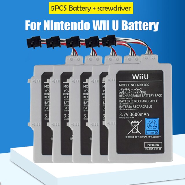 Paquete de batería recargable para Nintendo Wii U, 3,7 V, 3600mAh, ARR-002, controlador de mando, batería de repuesto con paquete de herramientas: 5PCS