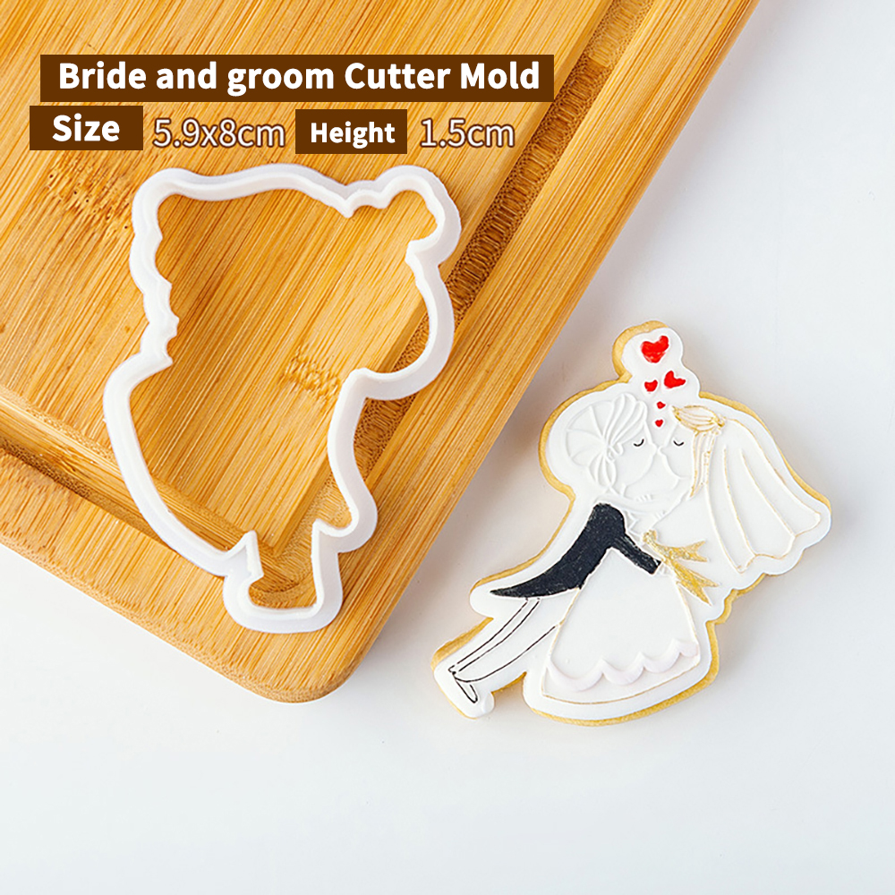 Cortadores de émbolo de galletas de cumpleaños para novio de boda, molde de pastel de Fondant, herramientas de decoración de pasteles de Sugarcraft, sello de galletas: plum