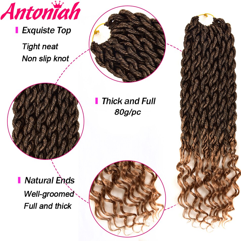 ANTONIAH HAIR 1b/2718inch Goddess Faux Locs Crochet Hair Extensions Synthetic Crochet Braids Dread Locs Curly Hair Braiding Hair