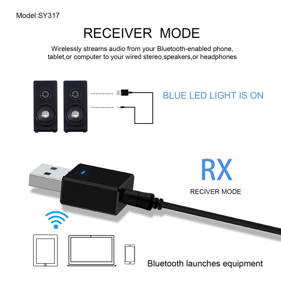 VIKEFON-adaptador inalámbrico USB para ordenador, Dongle Bluetooth 5,0, transmisor receptor Bluetooth