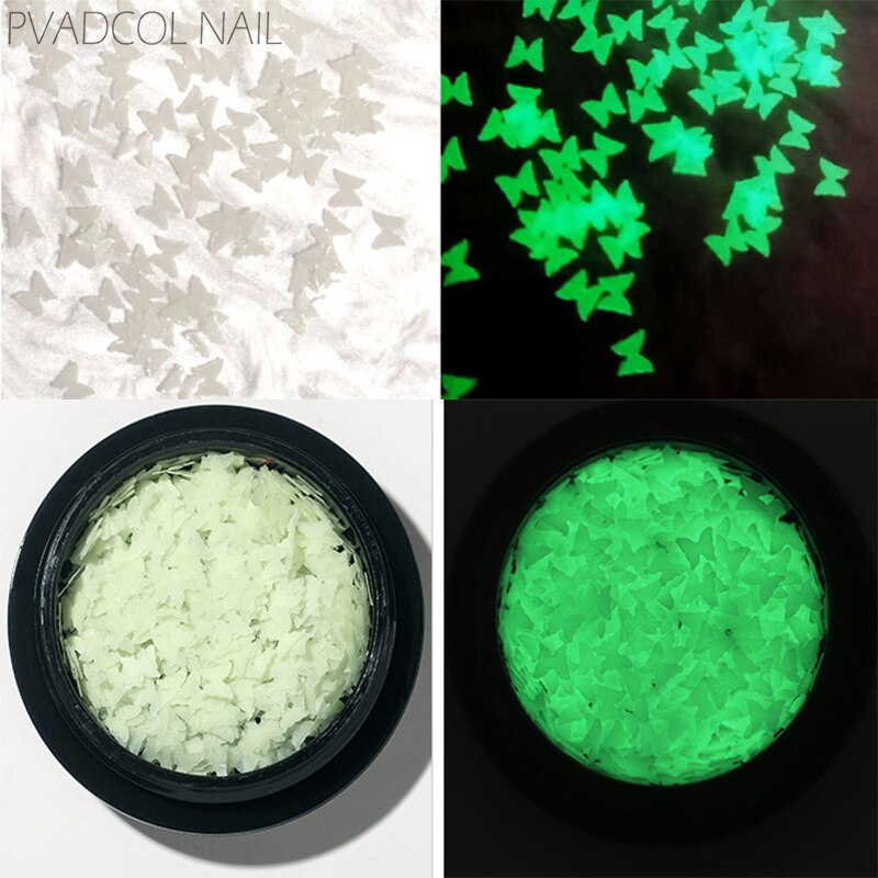 Fluorescerende Lichtgevende Vlinder Nail Art Pailletten Glow In The Dark Nagels Vlokken Plakjes Tips Manicure Salon Decoraties