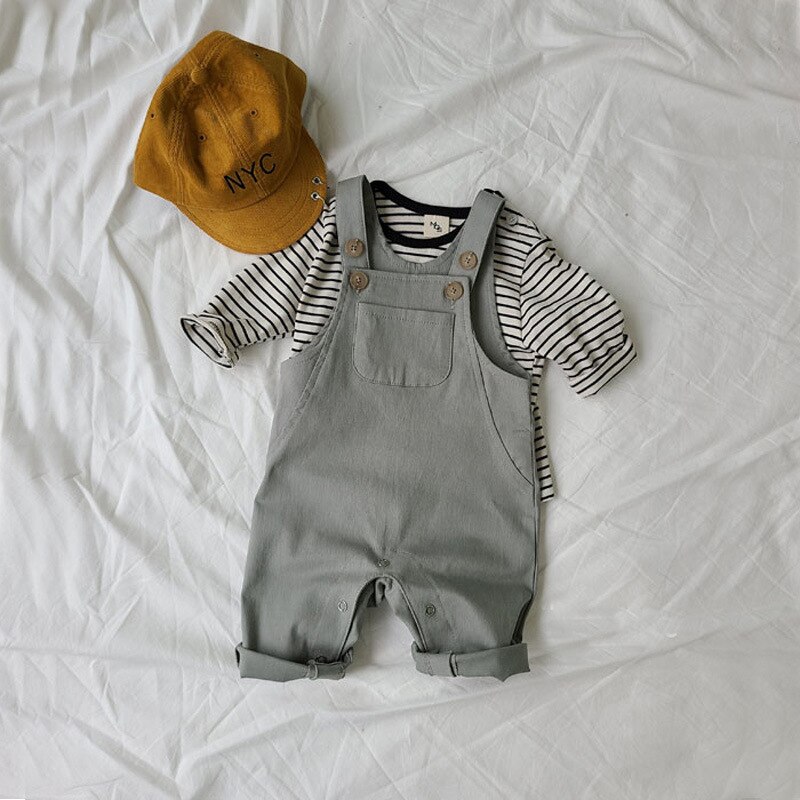 Autunno Del Bambino Del Bambino Delle Ragazze Dei Ragazzi solido Senza Maniche Pagliaccetto Della Tuta Outwear Pantaloni Vestiti 0-24M Del Bambino di Modo Tute E Salopette: khaki / 6M   66cm