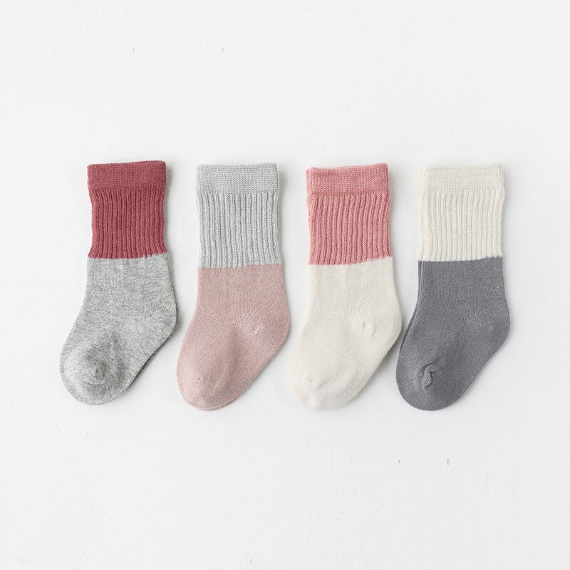 4 Pairs/Lot Baby Socks Solid Color Soft Cotton Winter Autumn Thick Socks For Boy Girl Newborn Toddler Ankle Long Kids Socks: C / 6-12m