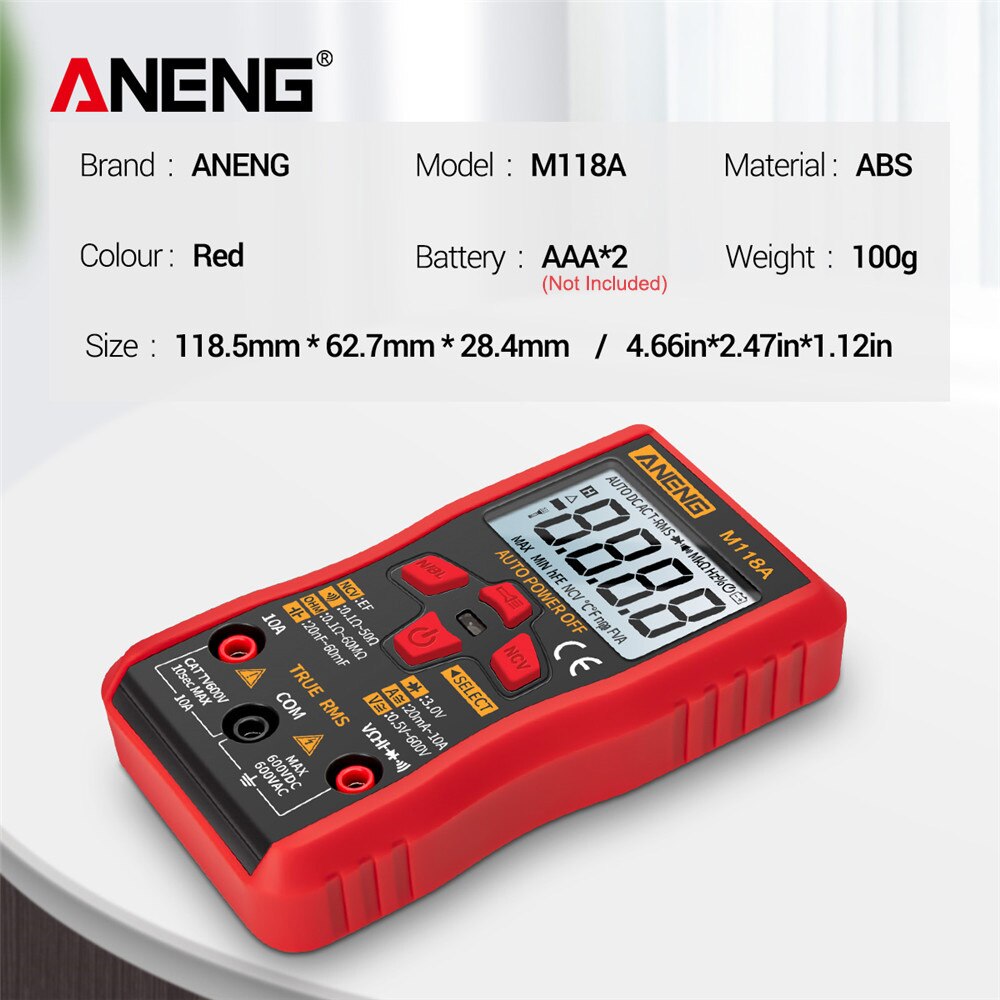 M118A Auto Ranging Digital Multimeter High-Accuracy TRMS 6000 Counts Voltage Current Ohm Capacitance Diode Multi Tester