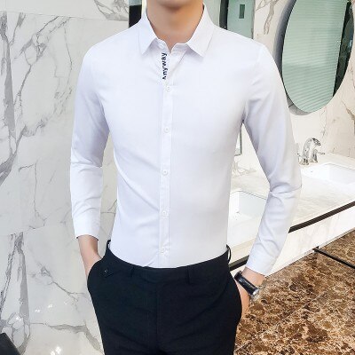 Vit skjorta herr vår slim fit bokstav smoking skjorta klänning långärmad fritidsaffär sociala skjortor herr 5xl- s: Vit / Asiatisk  xl 60-65kg