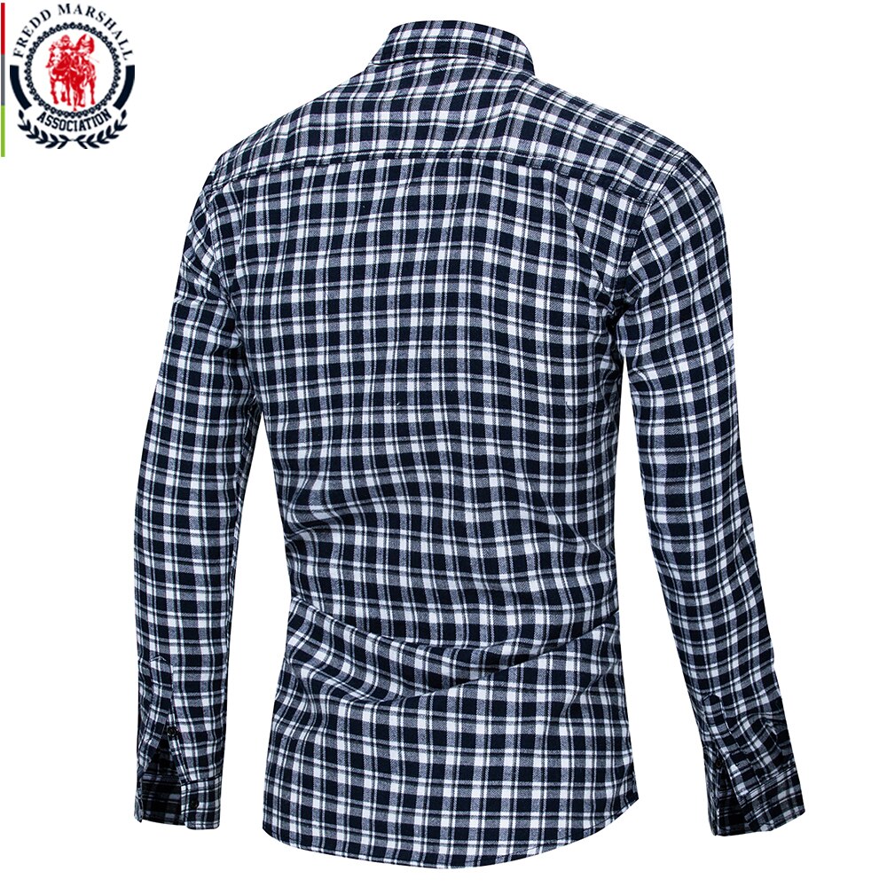 Fredd Marshall Autumn Long Sleeve Casual Plaid Shirt Men Cotton Button Down Regular Dress Shirts Male Brand Clothes 170