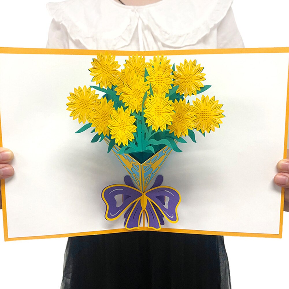 Pop Up Card 3D Greetings Card Handmade Bouquet Birthday Anniversaries Flower Thank You Card for Wife Moms