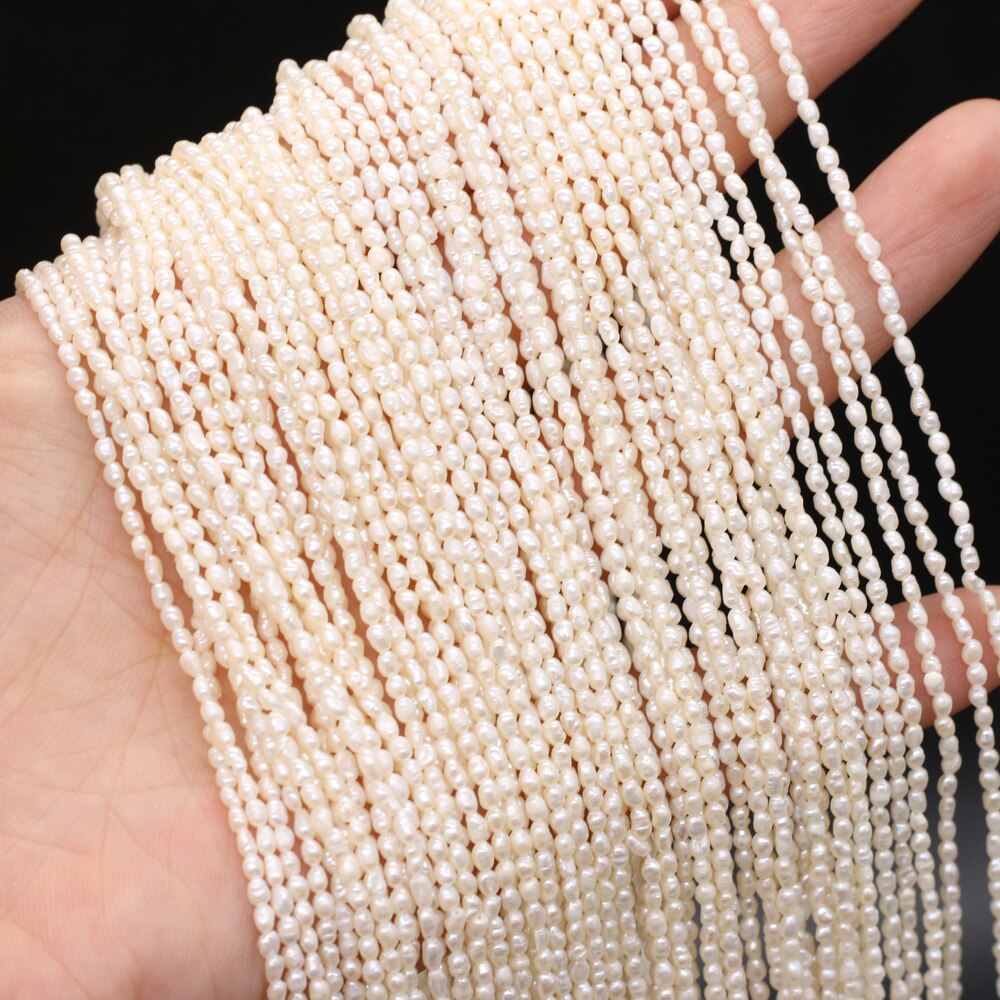 Natural Pearl Beads Freshwater White Rice Pearls Small Beads for DIY Craft Bracelet Necklace Jewelry Making Size 1.8-2mm