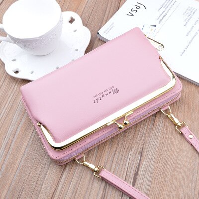 Vrouwen Tas Grote Scherm Telefoon Tas Vrouwen Portemonnee Lange Rits Schoudertas Mode Messenger Bag Portemonnee Lederen Crossbody portemonnee: pink