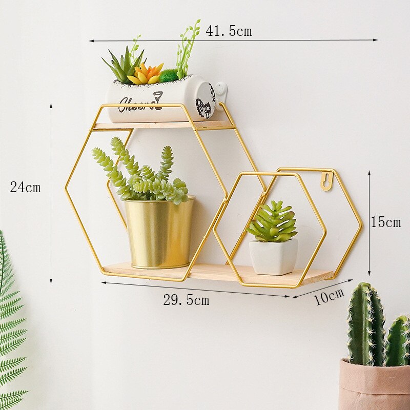 Best Wooden Gold Storage Racks Hanging Decor Storage Box Flower Pot House Storage Rack Wall Book Figurines Display Craft Shelves: F