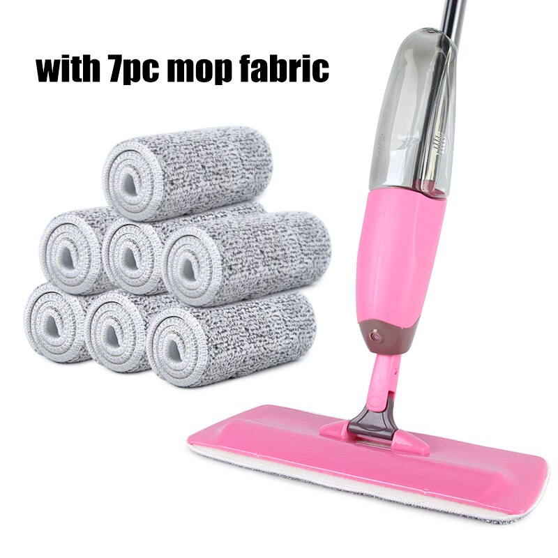Spray Mop For Floor Clean Window Cleaner 360 Rotating Wooden Ceramic Tile Flat Mops For Home Cleaning Household Microfiber Pad: Pink with 7pcs rags