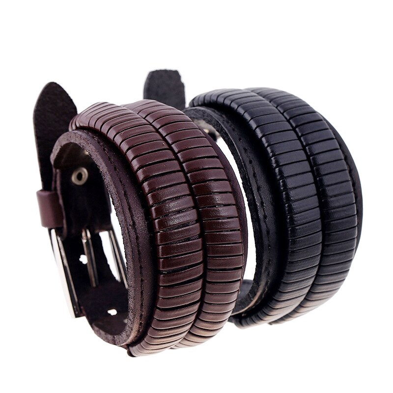 Punk Creatieve Lederen Armband Vrouwen Mode Brede Handgemaakte Verstelbare Wrap Armbanden Mannen Trendy Sieraden