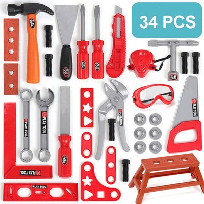 Caja de herramientas de reparación para niños, herramienta de reparación de simulación de taladro eléctrico, destornillador, conjunto de juguetes de reparación, juguete para: 34pcs set