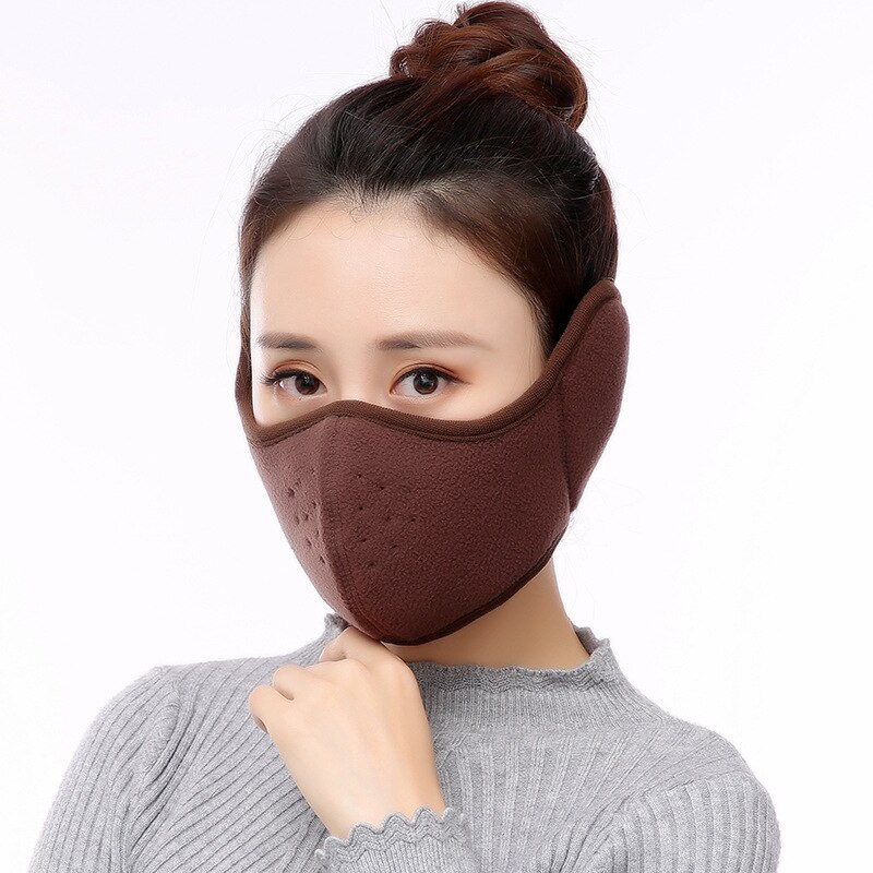 Orejeras para frío e invierno, dos en uno, orejeras de lana a prueba de viento para ciclismo, máscara transpirable, algodón húmedo, 1 pieza: Coffee