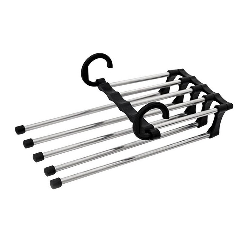 5 In 1 Rvs Magic Broek Rack Multi-layer Magic Multifunctionele Hanger: black