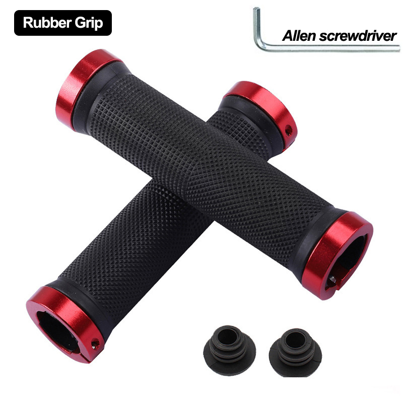 ITMTB-empuñaduras de goma para manillar de bicicleta, puños de aleación, bloqueo Bilateral, antideslizantes, accesorios para BMX: Red