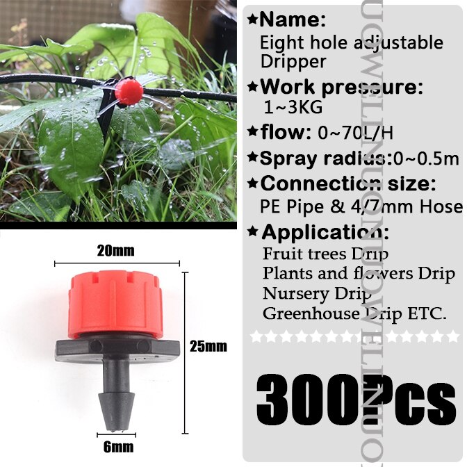 10 ~ 300Stck Einstellbare Gargen Tropf Bewässerung Tropf H PP Kunststoff 8 Löcher Strahler Anti-Verstopfen terrasse Bewässerung Sprinkler: rot 300Stck
