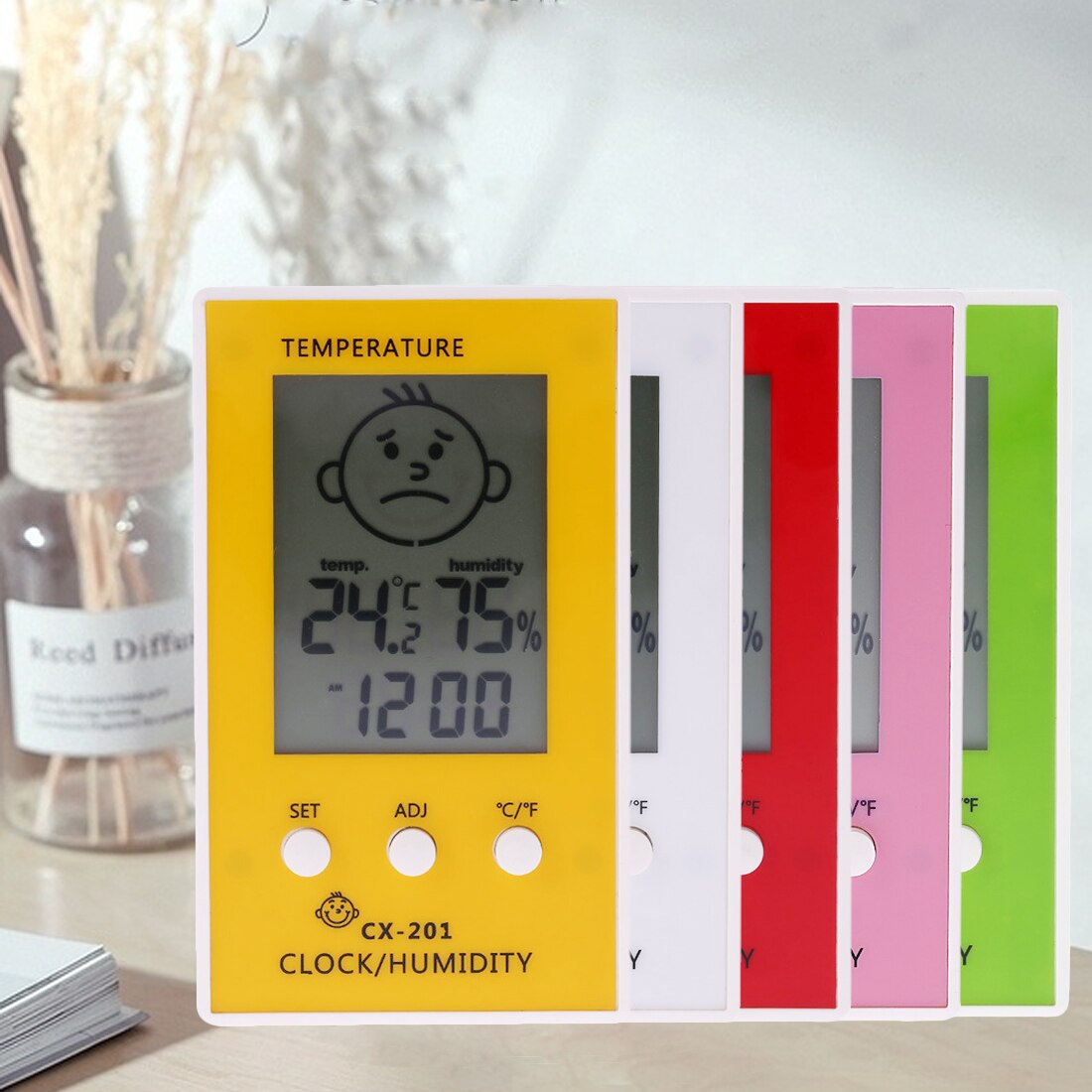Digital LCD Hygrometer Thermometer Cute Baby Smile Face Humidity Meter indoor Weather Station Tester Temperature clock