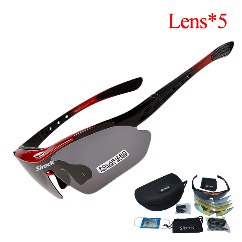 Sireck 5 Lens Sport Fishing Sunglasses Polarized UV400 Sun Glasses Outdoor Night Vision Glasses Cycling Hiking Goggles Eyewear: Red