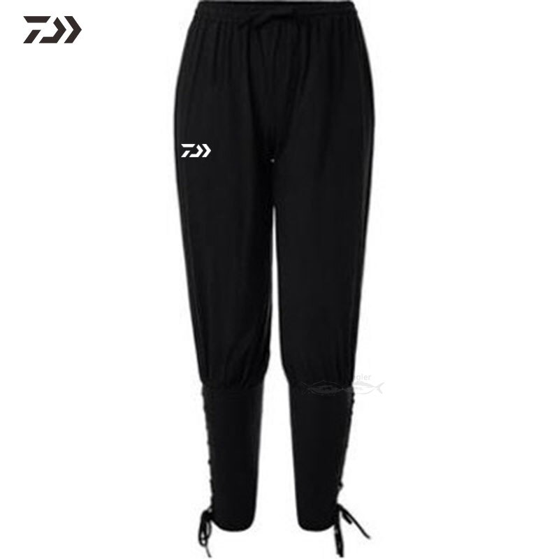 Spring Summer Daiwa Fishing Pants Solid Fishing Clothing Quick Dry Breathable Cotton Loose Trousers Men Outdoor Fishing: Black / M