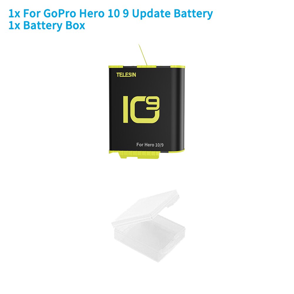TELESIN For GoPro 10 9 Battery 1750mAh 1220mAh 3 Slots LED Light Charger Box TF Card Storage For GoPro Hero 5 6 7 8 9 10 Black: 1NB For 9 10