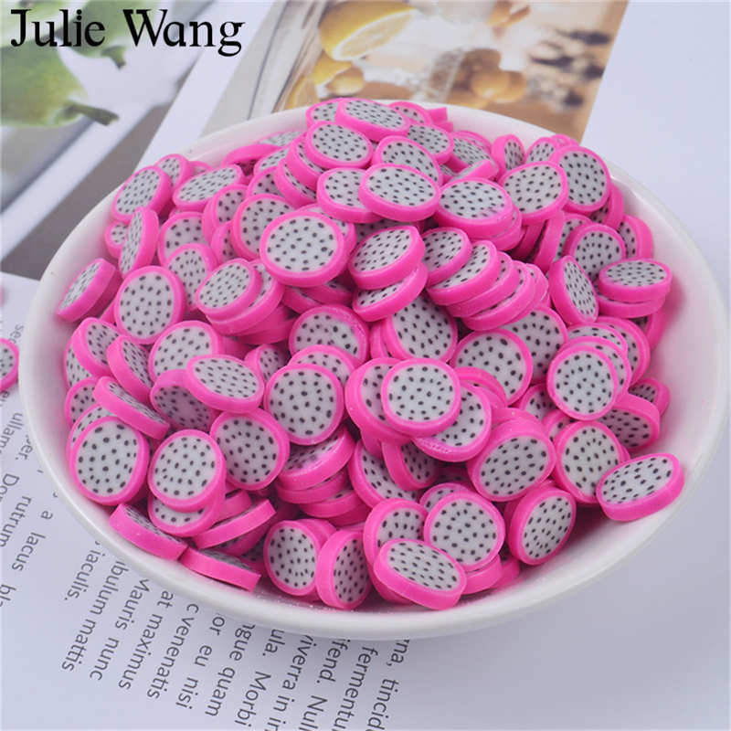 Julie Wang 40PCS Resin Kunstmatige Fruit Slice Charms Slime Fimo Klei Banaan Druiven Oranje Sieraden Maken Accessoire Tafel Props: Pitaya