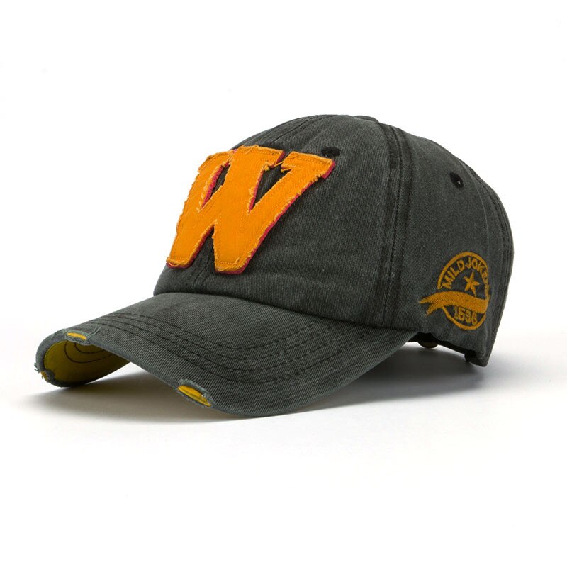 coton lettre W casquette de Baseball rétro sports de plein air casquettes femmes os gorras courbé ajusté lavé vintage papa chapeaux pour hommes: Black