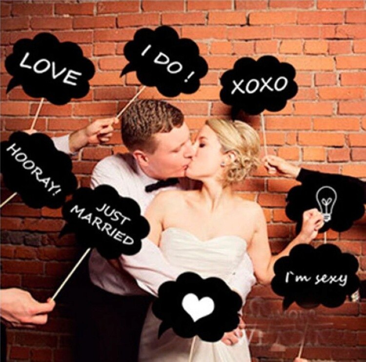 Sjove bryllupsdekoration fotoboks rekvisitter diy kærlighed glad fotobooth tilbehør bryllup begivenhed fest forsyninger