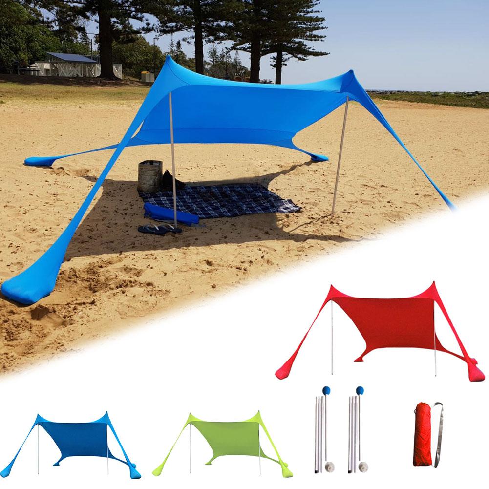 Familie Strand Parasol Tent Met Zandzak Ankers 4 Gratis Pinnen Uv-bescherming Canopy Voor Parken Buitenzonwering Zon Onderdak Dekzeil