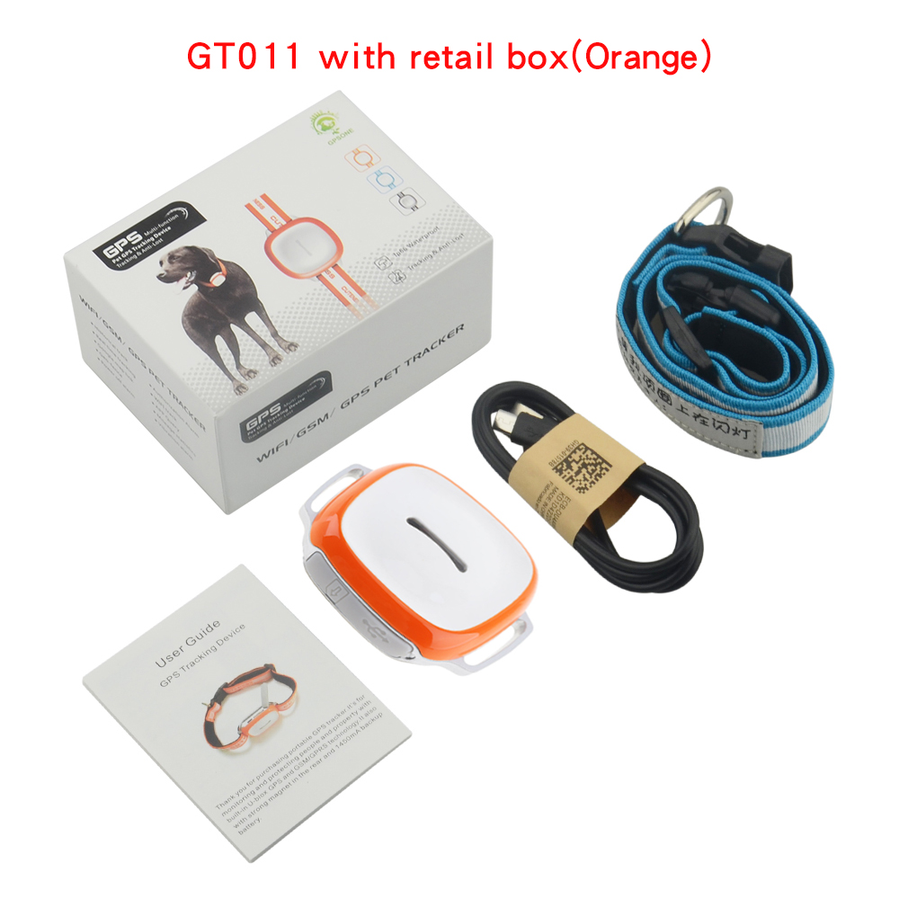 Gt011 gps huisdier tracker hond kat halsband gps locator waterdicht  ip66 anti-verlies tracking apparaat realtime positionering met geo-fence: Met doos oranje