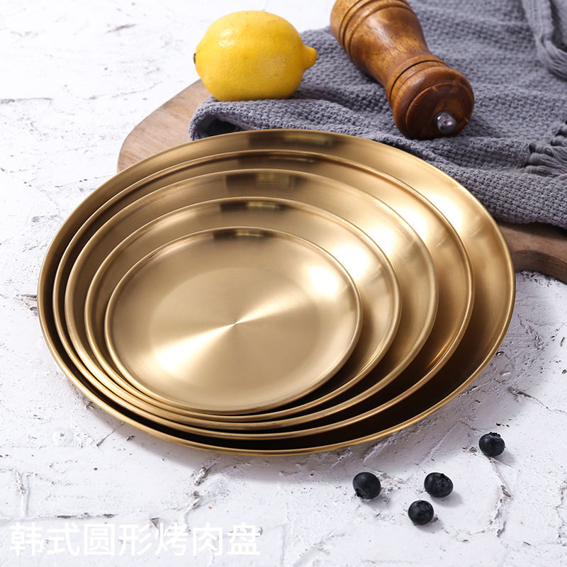 Golden Stainless Steel Storage Tray Luxurious Brass Gold Round Plate Metal Fruit Plate Dessert Snack Jewelry Display Tray
