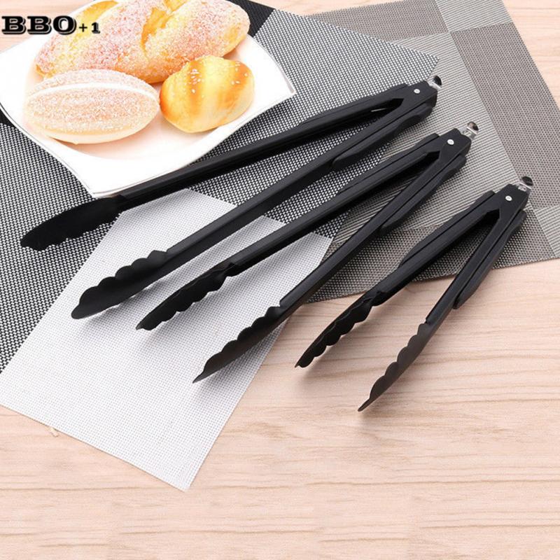 Herramienta de cocina, pinza para pan, accesorios para barbacoa, de acero inoxidable, para hogar, ensalada negra, pinza para hornear, para comida, para acampada y