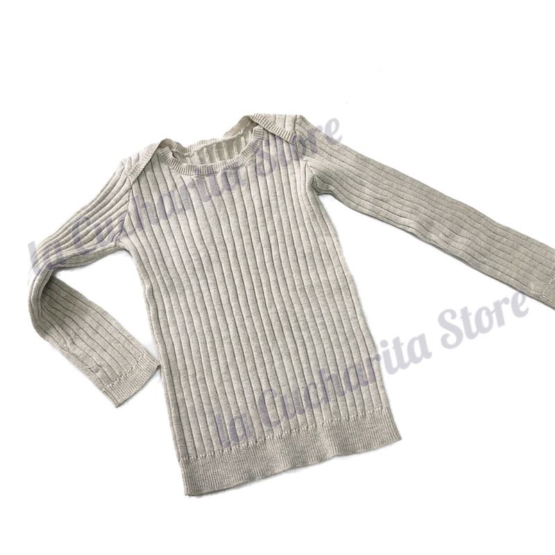 Autumn Winter Girls Boys Knitted Top Skinny Rib Loungewear Long Sleeve Sweater Tight-fitting Kids Solid Knitted Underwear Top: Oat / 120