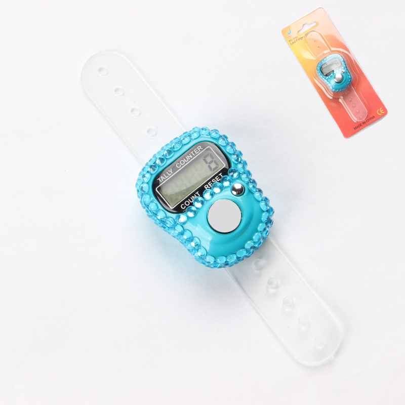 Fingertellerkompass islamsk tasbih-perle 5 digital led elektronisk håndholdt teller klikkerteller ring: Himmelblå