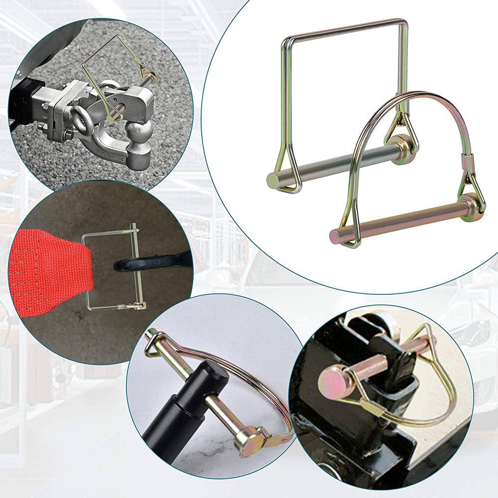 Wire Lock Pins, 1/4 Inch Heavy Duty Safety Coupler Pin Shaft Locking Pto Hitch Pin with Round Arch Wire Retainer for Trailers