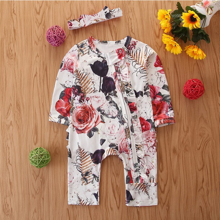 Floral Garden Cotton Baby Romper with Embroidered Collar | Cozy Padded One-Piece (5°C–15°C)