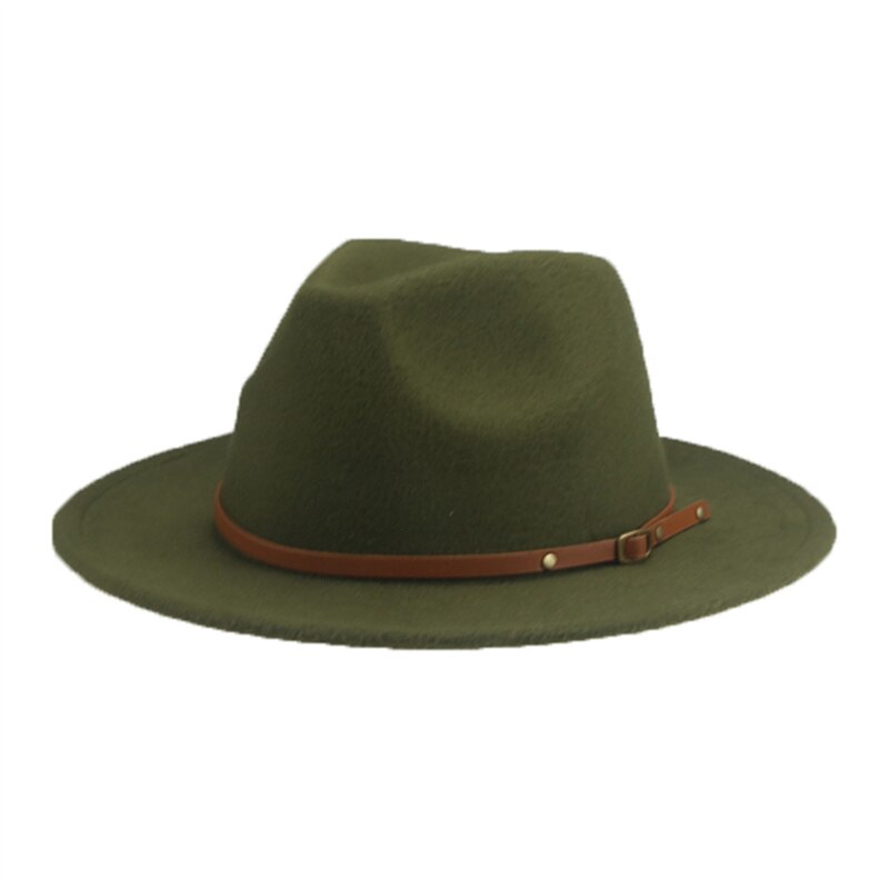 Hat Fedoras Women Winter Hats Felted Caps Hats for Men Solid Belt Casual Wedding Church Wide Brim Fedora Chapeau Femme Bonnet: army green / 52-54cm(kids)