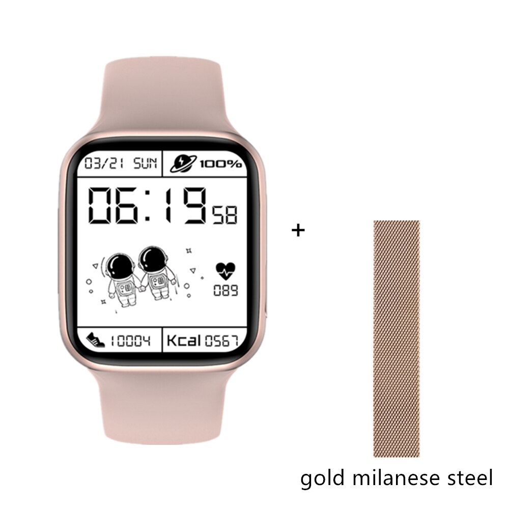 COBRAFLY IWO M33 W506 Smart Watch 1.75 inch Square Screen Bluetooth Call IP68 Waterproof Watches ECG Body Temperature PK W56 W66: Pink steel