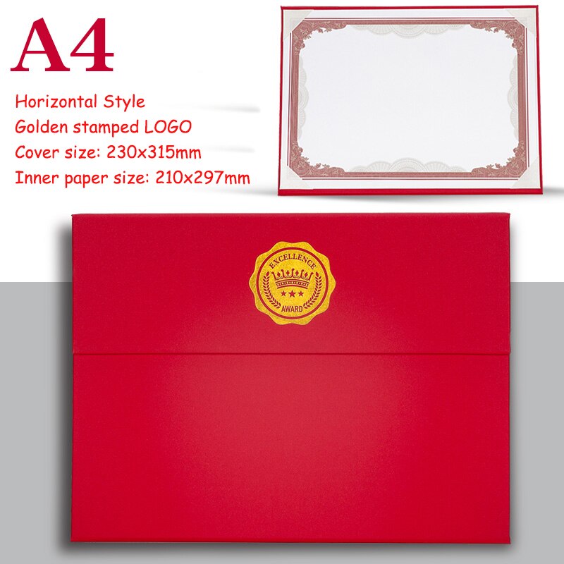 Hardcover Stamped Certificate Folder for Honor, Letter of Appointment Cover Book Trifold Education Presentation: red horizontal