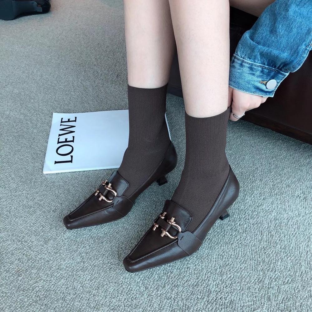 Dames sokken laarzen instappers dunne middelhoge hakken puntige enkellaarsjes stretch botas zwart bruine korte laarzen vrouw