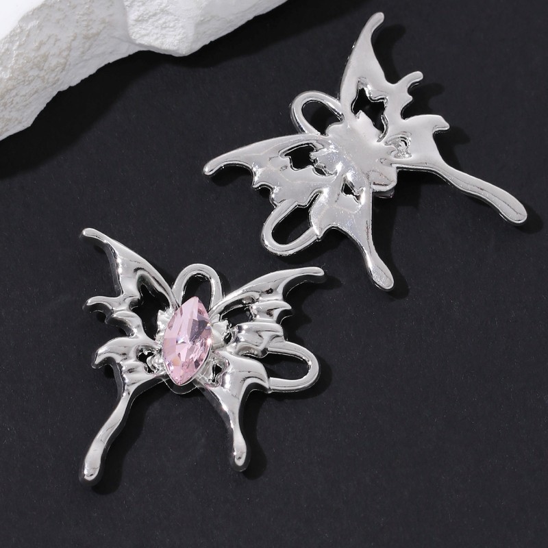 5 stuks roze vlinder-, ster- en hartvormige emaille bedeltjes, schattige  y2k leuke hangers in coole stijl voor het maken van zelfgemaakte sieraden.: Rhodium geplateerd