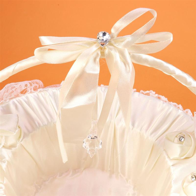 Cesta Da Flor do casamento Cesta Menina Bowknot Laço de Fita de Noiva para Cerimônia Nupcial Do Partido Decoração (Bege)