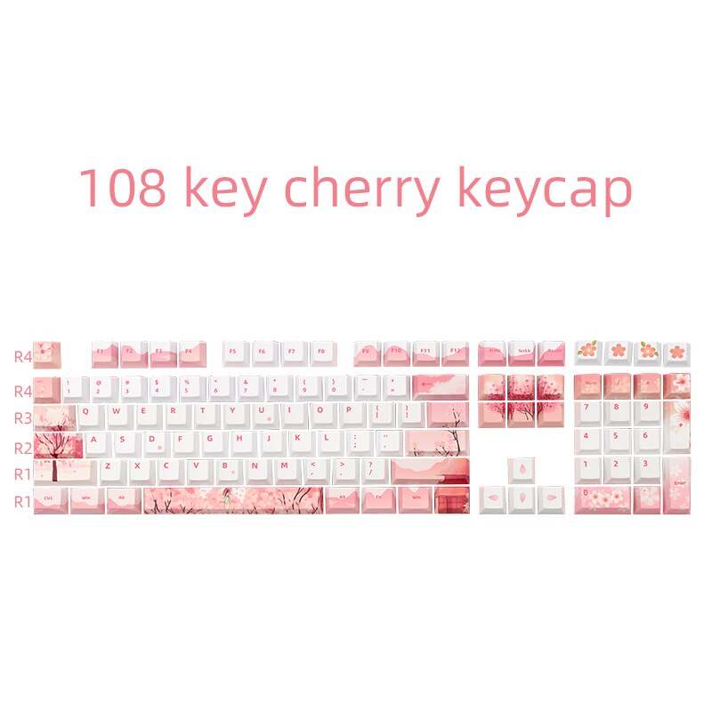 Pink Cherry Blossom Keycaps Cherry Profile Dye Sub PBT Keycap For GMK Cherry MX Switch 61/87/104/108 Mechanical Keyboar: Default Title