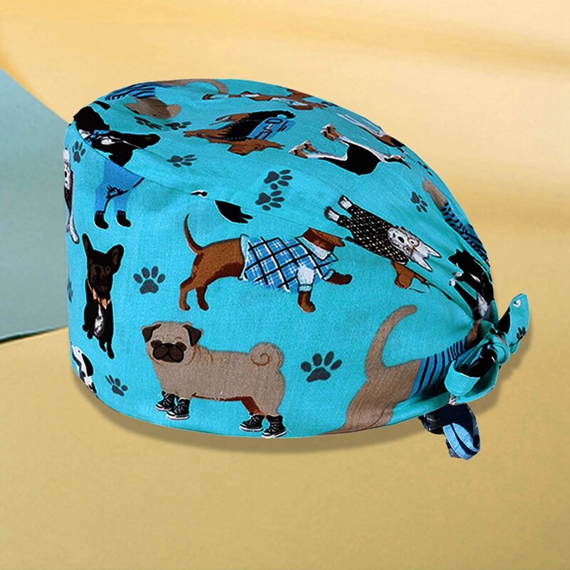 Kvinder print bomuld bandage justerbar sygeplejerske kasket med svedbånd bouffant hat mænd gorros quirofano mujer sygeplejerske uniform tilbehør