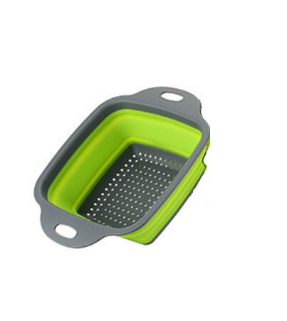 Panier de vidange pliable silicone lavage fruits évier carré égouttoir rond en plastique filtre tamis légumes vannerie YHJ120911: Green / S