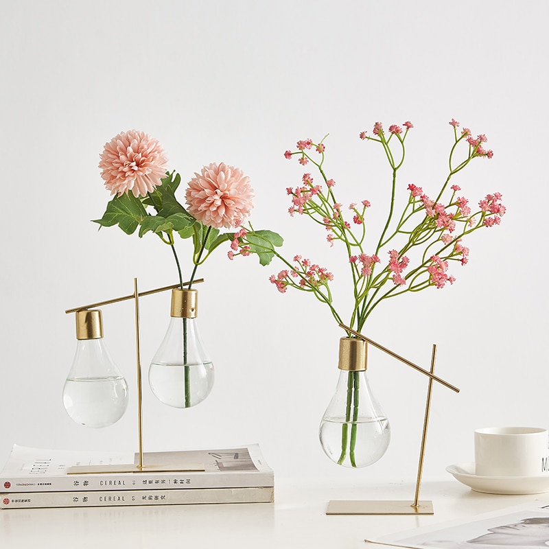 Glasvas med blomvas hem vardagsrum dekoration glödlampa hydroponisk vas bröllopstillbehör sovrum skrivbord tillbehör moderna